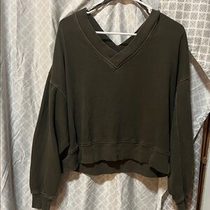 Aerie Olive Green V-Neck Sweatshirt